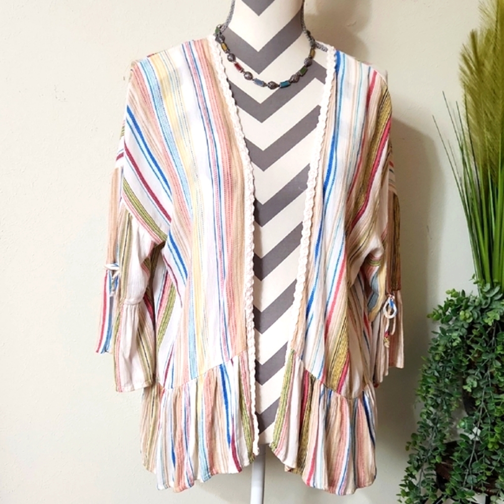 Star Scene Colorful Striped Cardigan